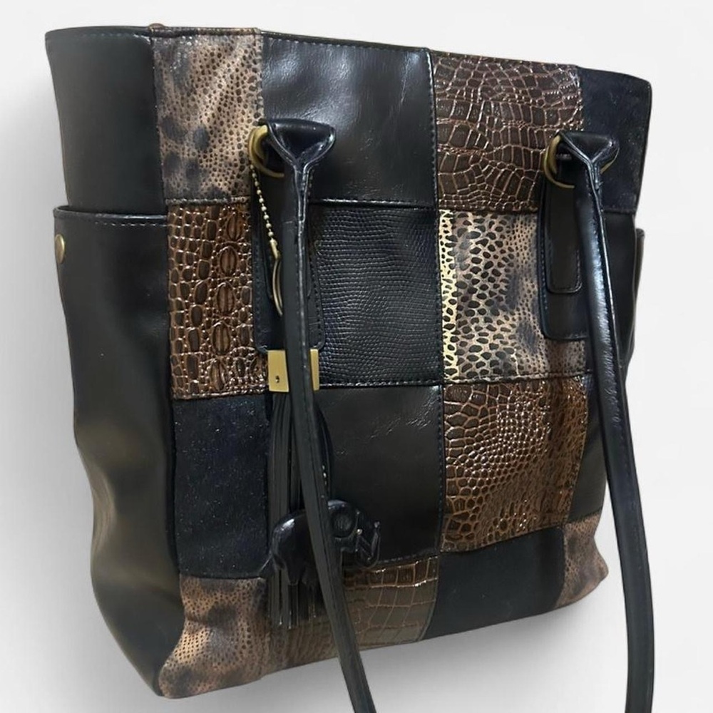 Faux Leather Patchwork Bag - image 2